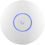 Ubiquiti U6+ access point. WiFi 6 model with throughput rate of 573.5 Mbps at 2.4 GHz and