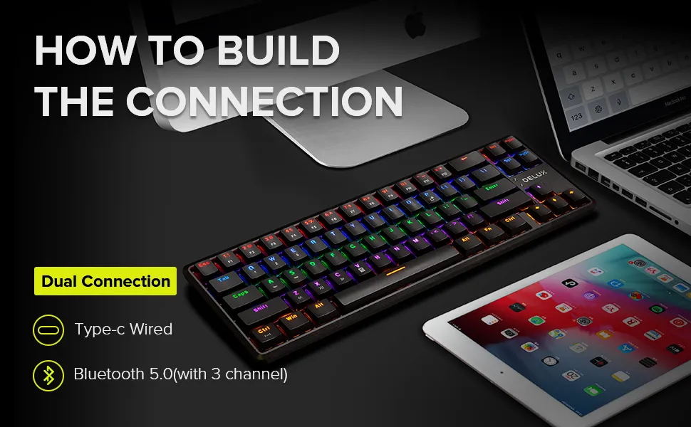 RGBмеханична геймърска кабелна/Bluetooth 5.0 клавиатура Delux KM32