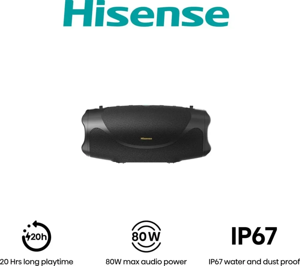 Hisense,-FlexBoom,-Party-speaker-2.0-Ch.,-80W,-BT,-20h-play,-IP67-Water-and-Dust Hisense,-FlexBoom,-Party-speaker-2.0-Ch.,-80W,-BT,-20h-play,-IP67-Water-and-Dust