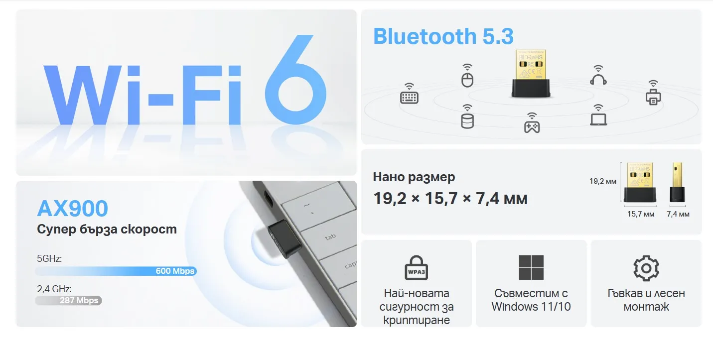 Безжичен USB 2-лентов адаптер