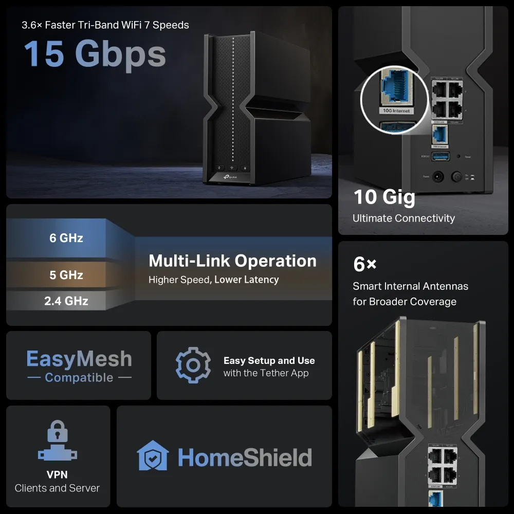 Рутер Wi-Fi 7 TP-Link Archer BE700 BE15000