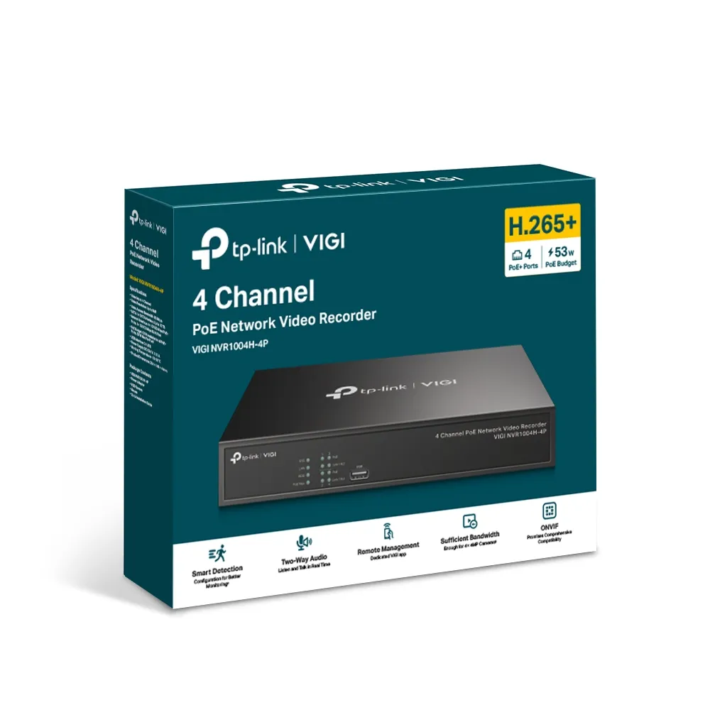 NVR TP-Link VIGI NVR1004H-4P PoE+ 4-канален