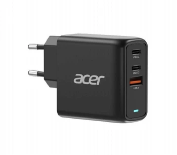 Acer Power Adapter 67W PD GaN Charger, 2 x USB C and 1 x USB A, EU Plug, 100W