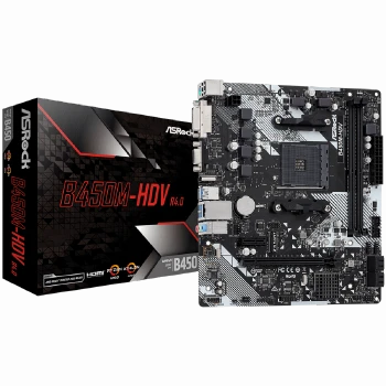 ASROCK MB B450 AM4 2 x DDR4 DIMM 4 x SATA3 1 x Ultra M.2 1 x D-Sub 1 x DVI-D 1 x HDMI