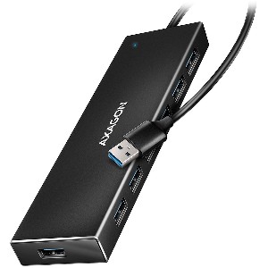 Seven-port USB 3.2 Gen 1 hub with charging support. Connector for external power supply