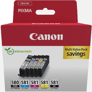 Canon PGI-580/CLI-581 PBK/C/M/Y Pigment + Ink Cartridge Multi Pack