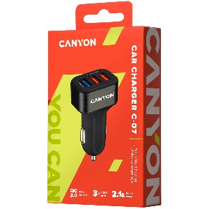 CANYON C-07 Universal 3xUSB car adapter(1 USB with Quick Charger QC3.0)