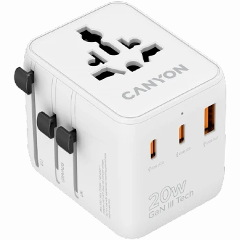 CANYON Travel Adapter OnTour 20 EU/UK/US/AUS 20W  White