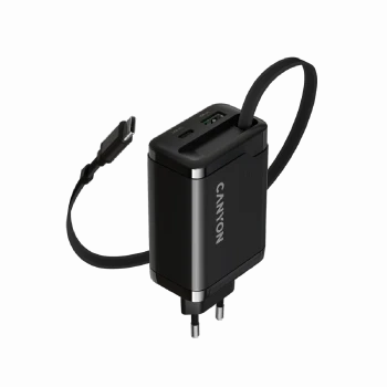 CANYON charger OnCharge 65RC Build-In Cable USB-C 65W 1xPD 1xQC EU Black