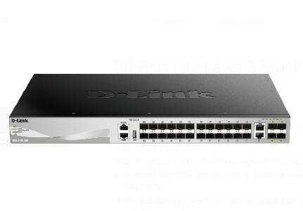 D-Link 24 SFP ports Layer 3 Stackable Managed Gigabit Switch with 2 x 10GBASE-T ports and
