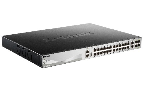 D-Link 24 x 10/100/1000BASE-T PoE ports (370W budget) Layer 3 Stackable Managed Gigabit