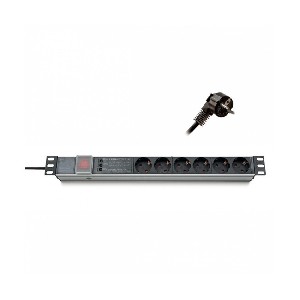 Formrack 19" 6 way power outlet strip (Schuko 230V) with circuit breaker and on/off