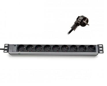 Formrack 19" 9 way power outlet strip (Schuko 230V) Aluminium 1U