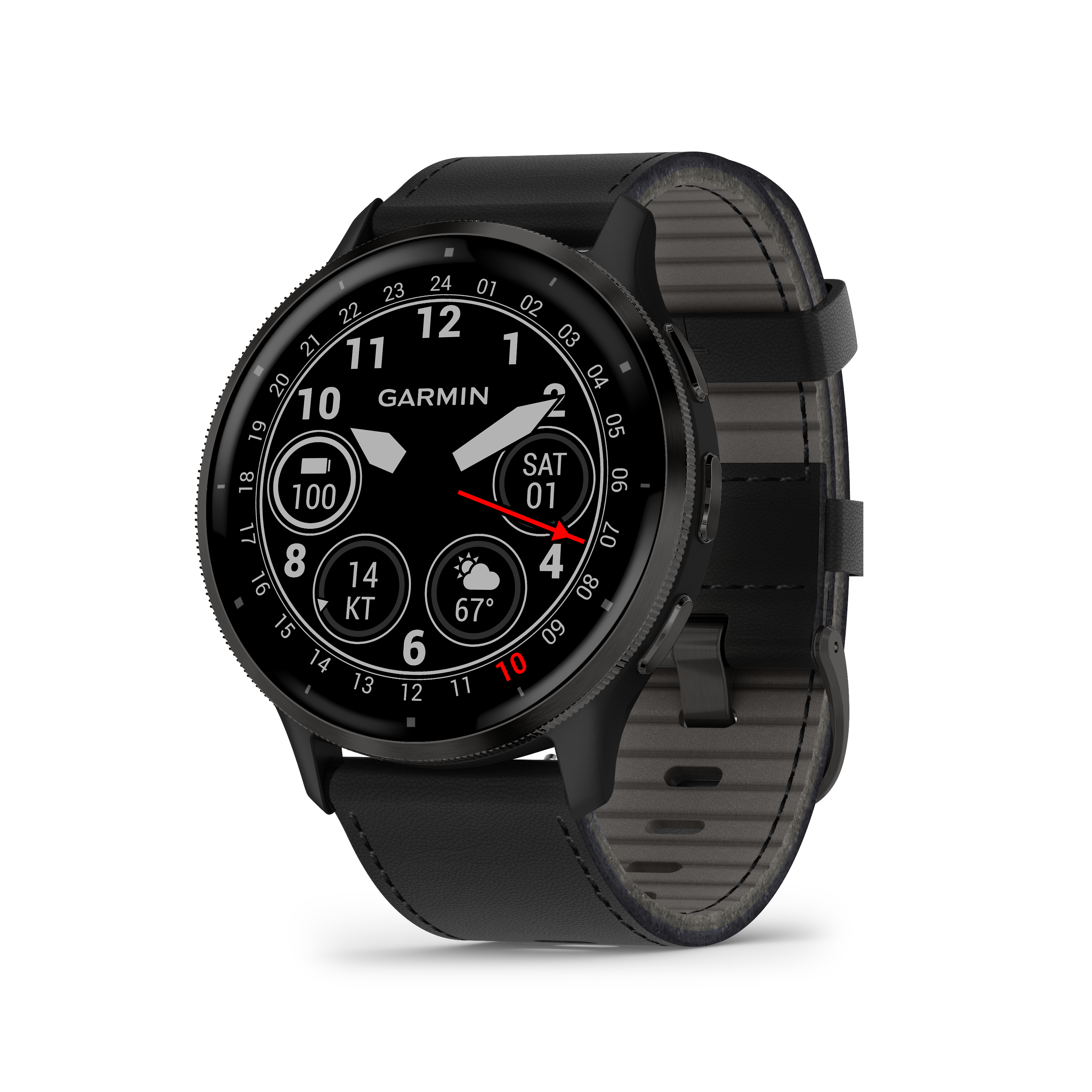 Venu® 3 - Venu® 3 Slate безел с Black корпус и кожена каишка