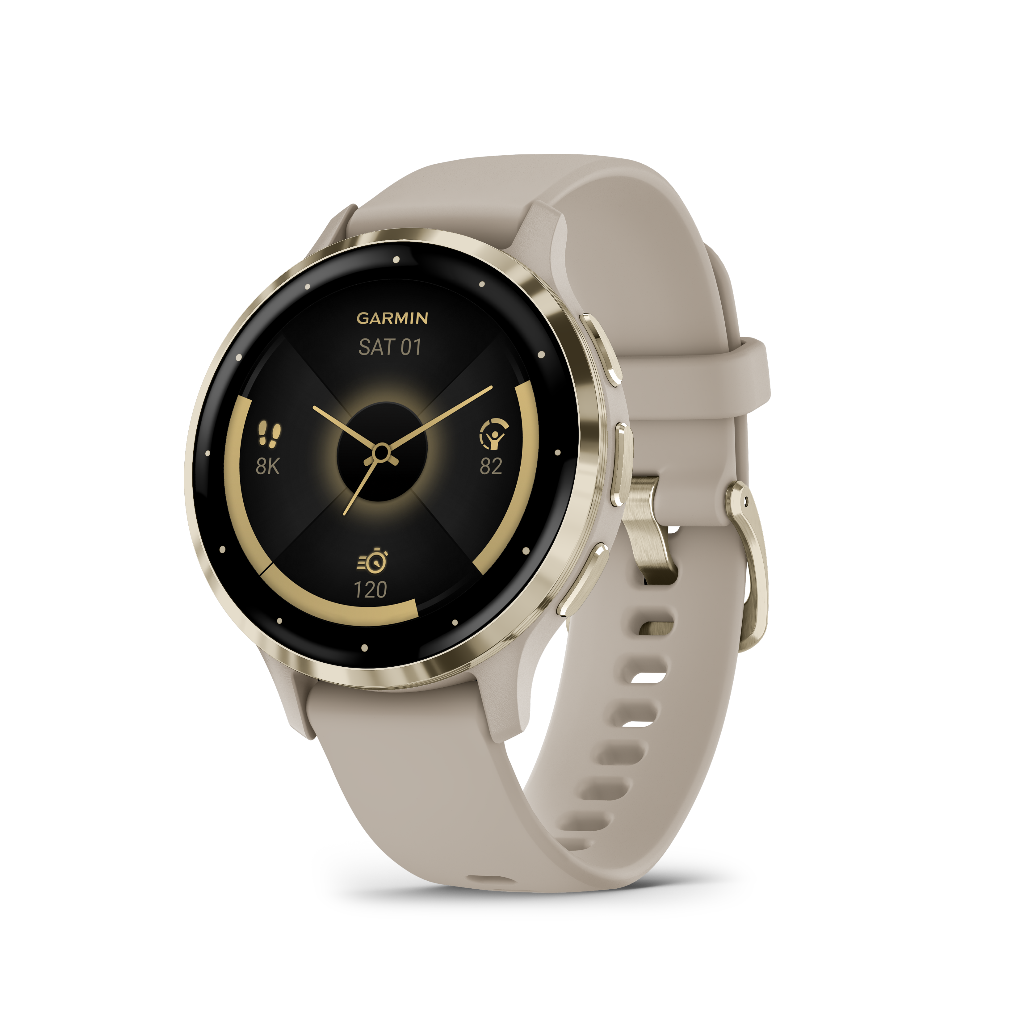 Venu® 3S - Soft Gold безел с French Grey корпус и силиконова каишка