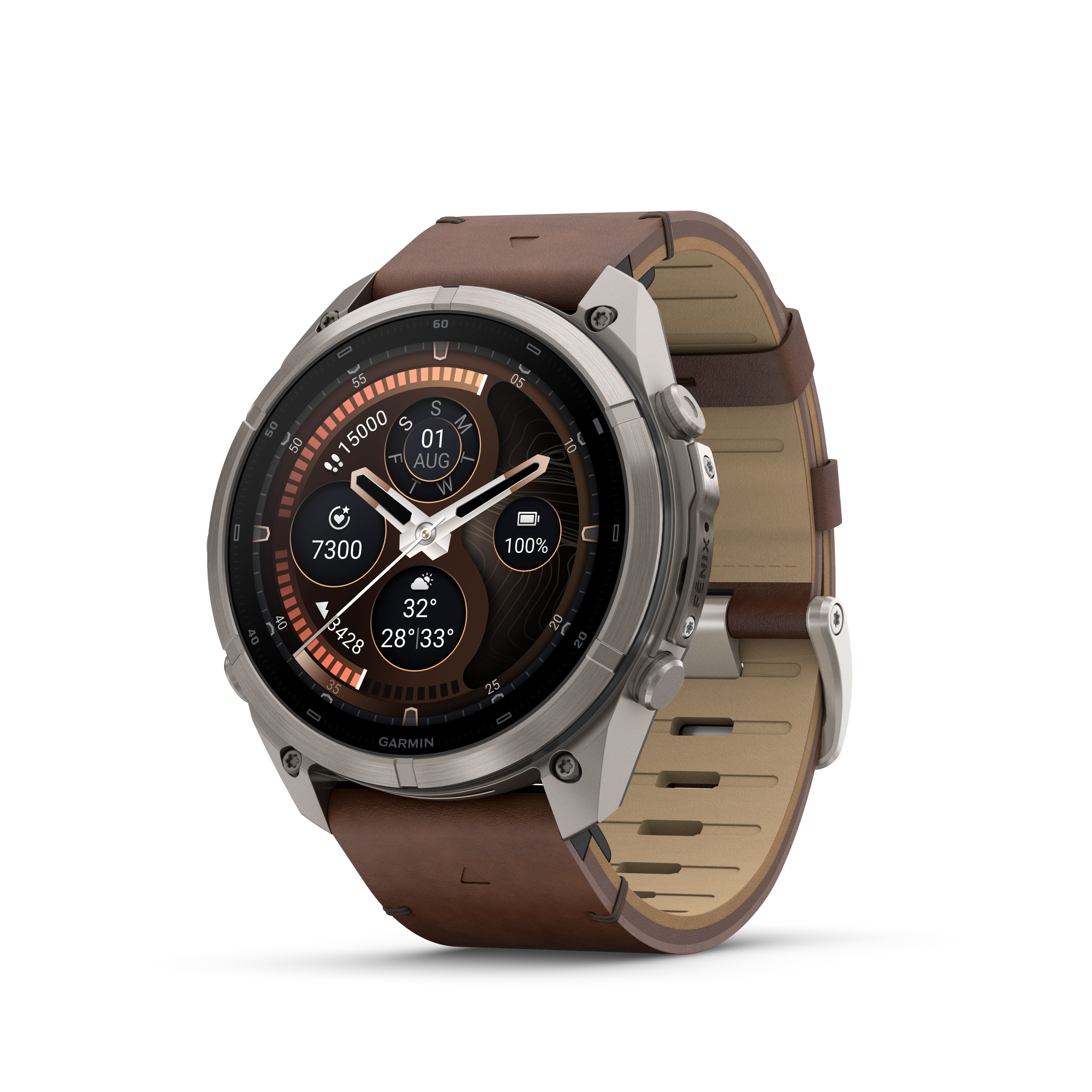 fēnix® 9 Pro, inReach® - 51 мм - Titanium с walnut кожена каишка и pebble gray/silver