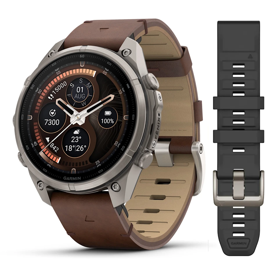 fēnix® 9 Pro, inReach® - 47 мм - Titanium с walnut кожена каишка и pebble gray/silver