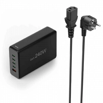 HAMA Зарядна станция 240 W, GaN, Fast Charger, 4 x USB-C, 1 x