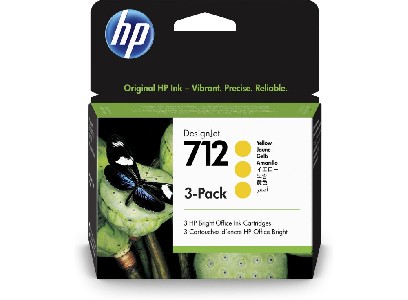 HP 712 Yellow Ink Cartridge 3-Pack