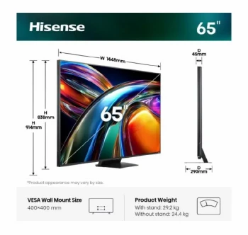 Hisense 65" UR9S, 4K Ultra HD 3840x2160, RGB Mini Led, DLED, Quantum Dot, 180Hz