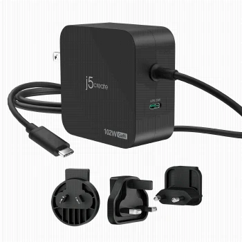j5create JUP25102V Зарядно 220V- GaN 102W USB-C 2порта- за