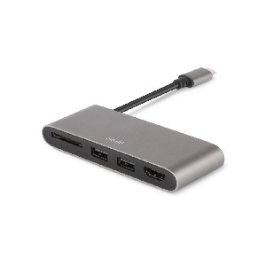 Moshi USB-C Multimedia Adapter, HDMI, Dual USB 3.0, SD Card, Gray