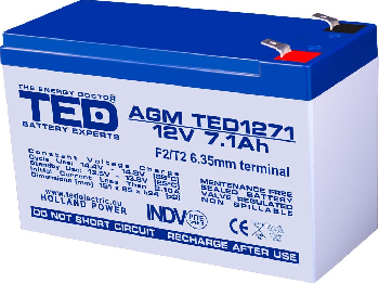 Оловна батерия TED ELECTRIC, AGM, 12V, 7Ah