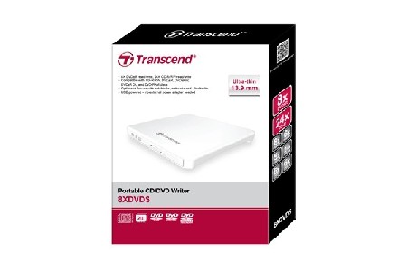Transcend 8X DVD, Slim Type, USB (White), 13.9mm Thickness