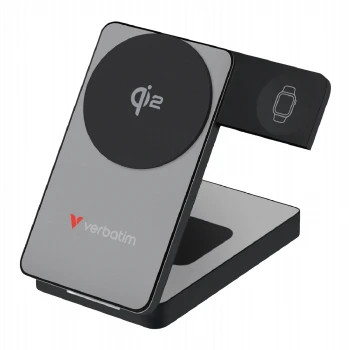 Verbatim Foldable 3-in-1 Qi2 Magnetic Wireless Power Bank 10000 mAh Grey