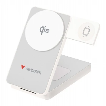 Verbatim Foldable 3-in-1 Qi2 Magnetic Wireless Power Bank 10000 mAh White
